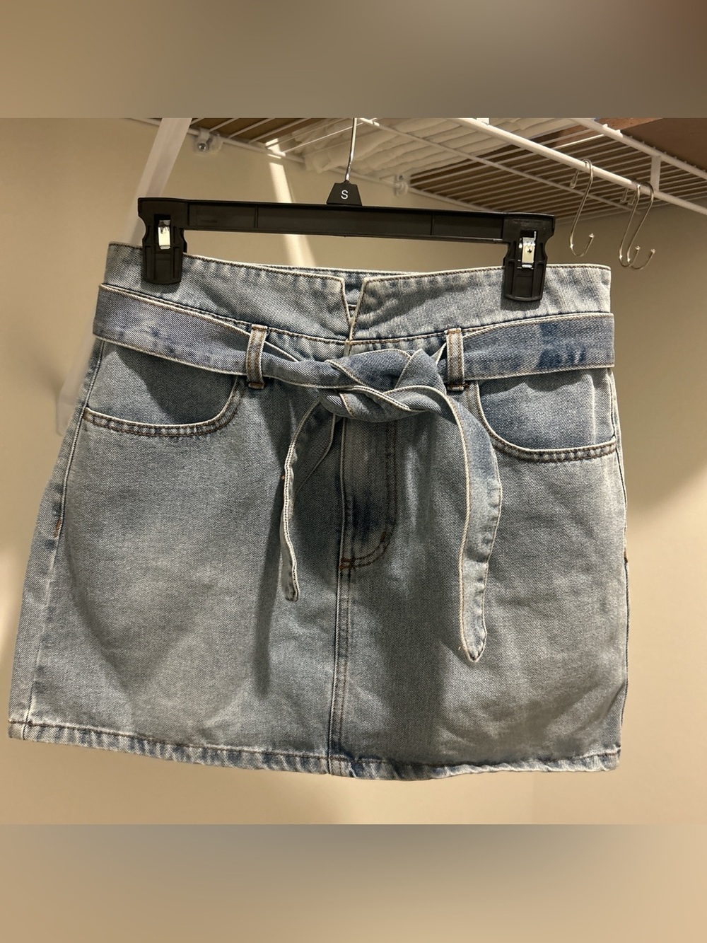 Francesca's Collections Light Blue Denim Tie-Belt Mini Skirt